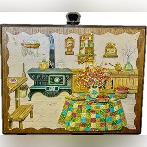 Vintage Country Kitchen 3D Paper Art Wall Decor Wooden Base